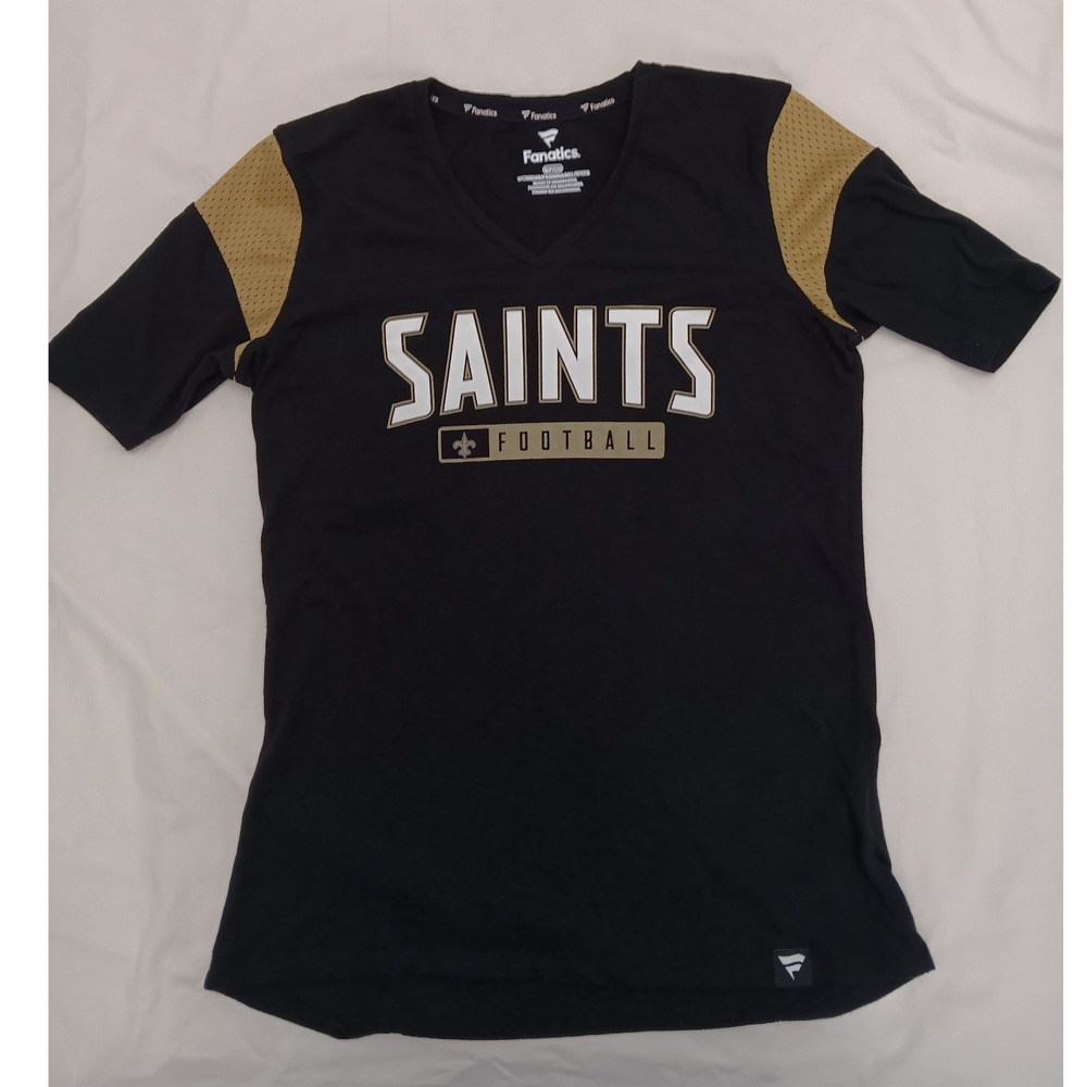 Fanatics New Orleans Saints Football V-Neck T-Shirt Womens‎ Size S Black Gold